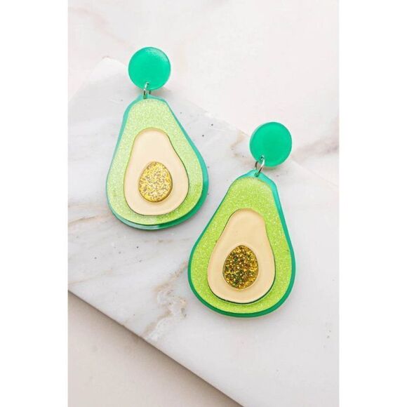 Jade Glitter Acrylic Avocado Drop Earrings - Picture 1 of 9